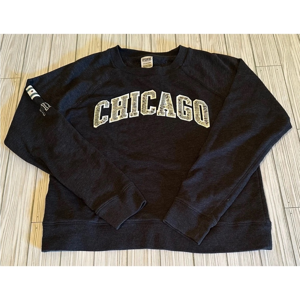 Victoria’s Secret PINK City Of Chicago BLING Sequin Gray Pullover Sweatshirt S